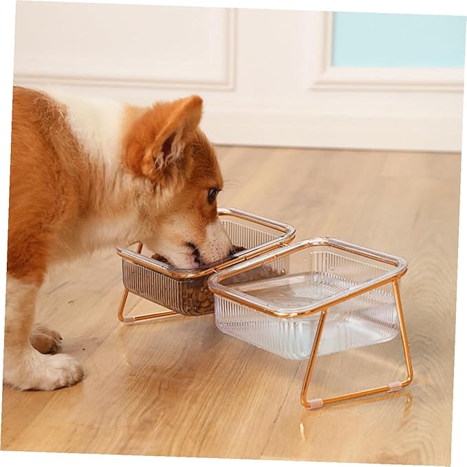 Elevated Iron Double Pet Bowl Set with Raised Bowls and Tilted Design for Cats and Dogs, Easy-Clean Feeding and Watering Dish for Multi-pet Use