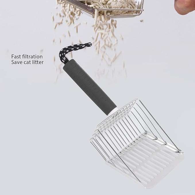 Cat Litter Scoop, Removable Handle Cat Litter Sifter, Stainless Steel Fast Filtration Cat Litter Shovel for Kitten Cat Dog Poop (Black)