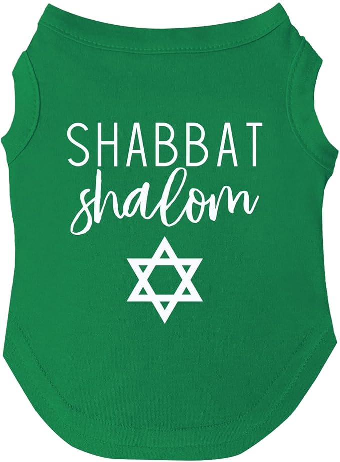 Shabbat Shalom Dog Tee Shirt | Sleeveless | Sizes for Puppies, Toys and Large Breeds (Green, 5X-Large 75)