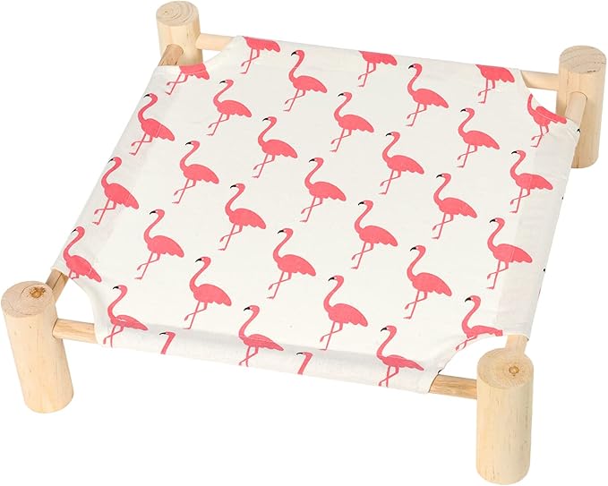 Patas Lague Cat and Dog Hammock Bed for Small Dogs, Brethable Wooden Cat Pet Rabbit Elevated Cooling Outdoor Bed Cots Furniture for Summer Flamingo