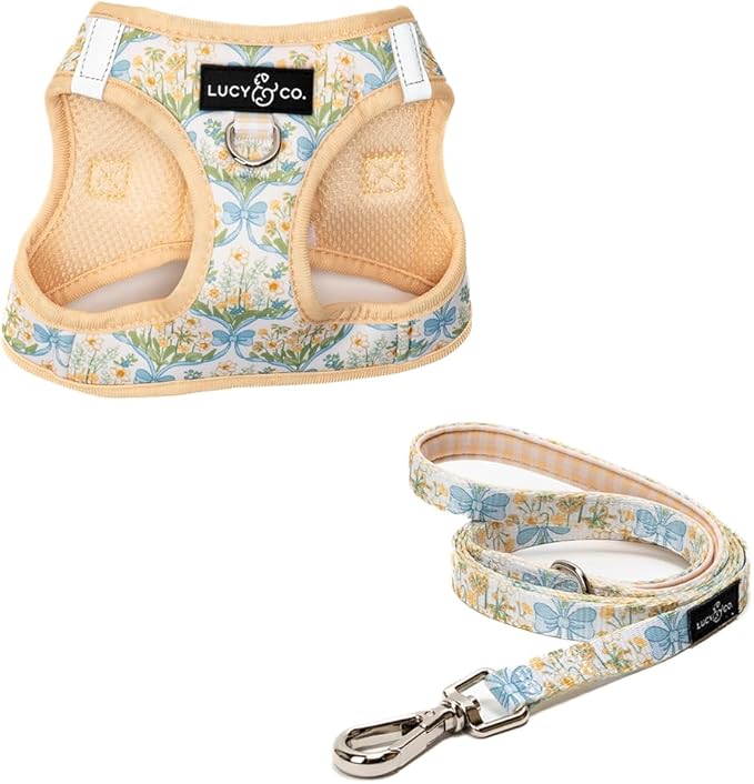 Lucy & Co. Sunshine and Daffodils Step-in Cat Harness and Leash Set Bundle, Breathable & Adjustable Harness for Cats, Kittens & Small Dogs, Lightweight & Secure and Dual Leash Clips – Large