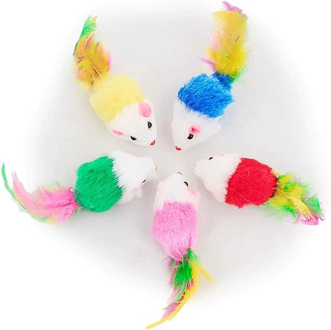 VOVIGGOL Cat Mice Toys for Indoor Cats 12PCS, 5 Color Variety Mouse Cat Toy for Cats, Furry Cat Toy Mice Rattle Small Mouse Kitten Interactive Play