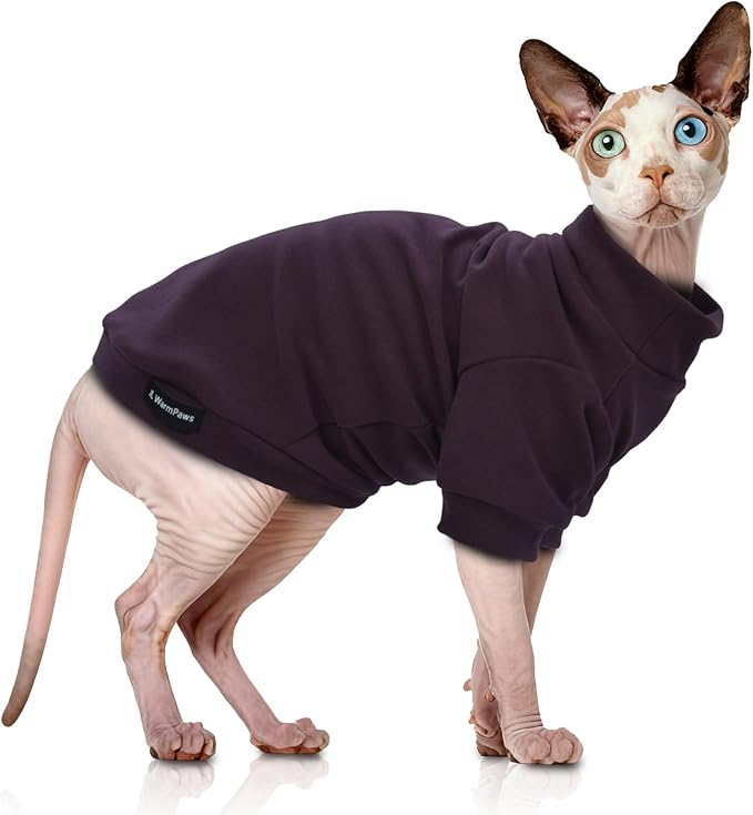 Sphynx Cat Sweater Hairless Cat Clothes Sweater Shirt Soft Warm Long Sleeves Pullover Pet Clothes Pajamas Dog Cloth for Small Dogs Jumpsuit Pet Sweaters (Dark Purple, XL)