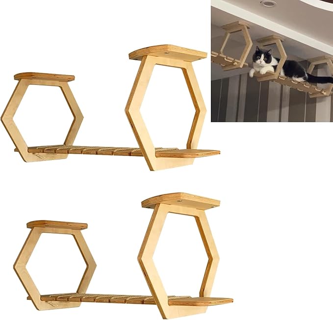 2Pcs Cat Bridge Shelves for Wall, Sky Corridor, Wooden Cat Wall Furniture, DIY Freedom Assembly