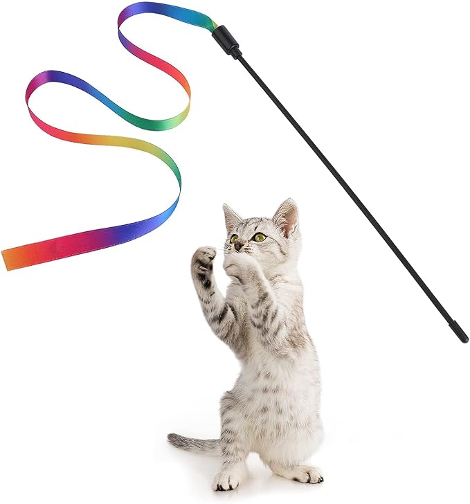 Molain Cat Wand Interactive Toy, 5 Sets Colorful Fabric Ribbon Sticks, Indoor Interactive Cat String Toy