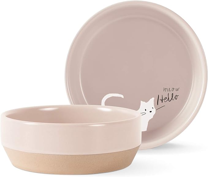 Fringe Studio Whisker Cat Meow Small Stoneware Pet Bowl (478001),Blush