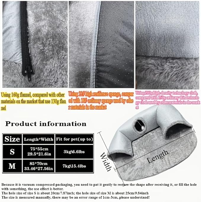 Cozy Pet Cave 3-in-1 Cat Tunnel Bed, Gray Plush with Fleece Lining, Anti-Slip Base, Multiple Entrances, Indoor Cat House, 33.46 x 25.59 Inch