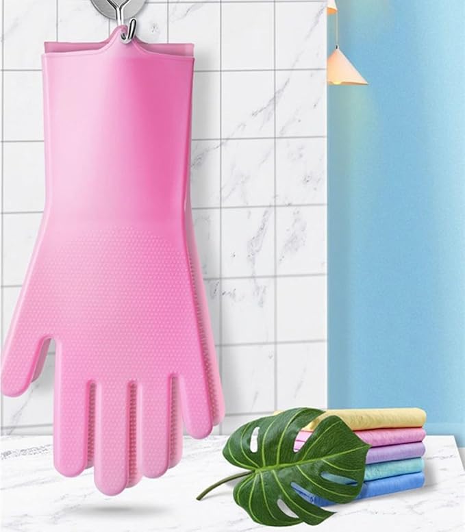 Pet Grooming Gloves Silicone Gloves with High-Density Teeth Enhanced Five Finger Design for Dogs Cats Bathing Massaging (Pink)
