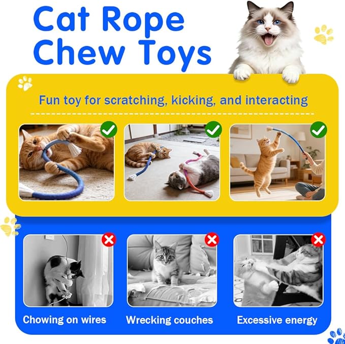 Retro Shaw Cat Toys Chew Ropes, 3Pcs, Kitten Toys for Indoor Cats with Refillable Natural Catnip, Safe Teeth Cleaning Chew Toys, Interactive Cat Nip String Kitty Toys (23.6 Inches)