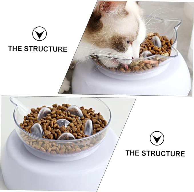 Tilted Cat Food Bowl 15° Plastic Neck Protective Pet Drinking Feeder Raised Raised Base Suitable for Cats Feeding and Watering