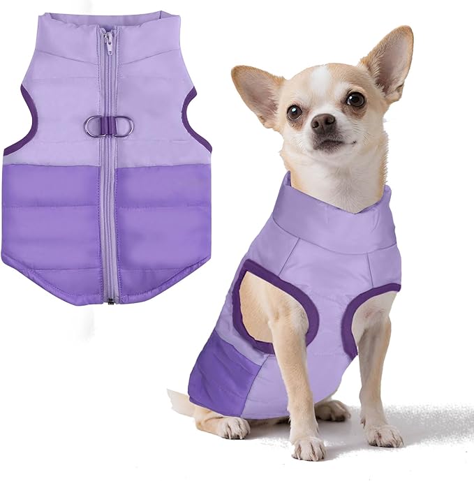 Winter Dog Coat with Leash Ring, Warm Jackets Puppy Cold Weather Coats Pet Clothes Cat Outfits for Small Dogs (Purple, X-Large)