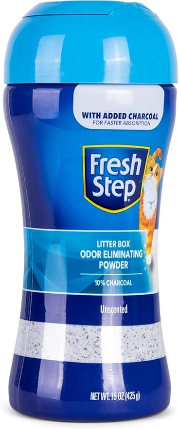 Fresh Step Litter Box Charcoal Odor Eliminator Powder, Cat Litter Deodorizer Additive to Help Absorb and Control Strong Litter Box Odors for Cleaner Smelling Homes, 15 Oz - 2 Pack