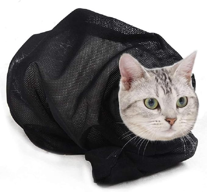 ASOCEA Cat Bathing Bag Adjustable Cat Grooming Mesh Bag Breathable Restraint Shower Bag Anti-Bite and Anti-Scratch for Bathing Nail Trimming Injecting Ears Clean Medicine Taking