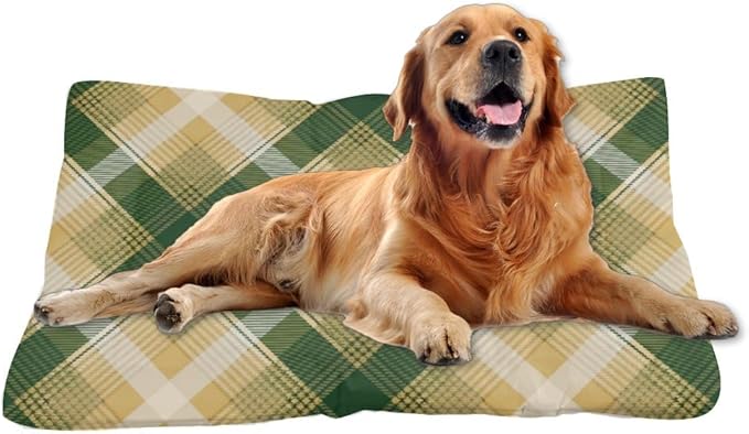 Green Yellow Plaid Cat Pad Non Slip Bottom Washable Dog Mats Cozy Soft Dog Car Pad Furniture Covers for Pets Printed Cat Bed Mat Gift Cozy Bed 24× 18 Inch Indoor Outdoor