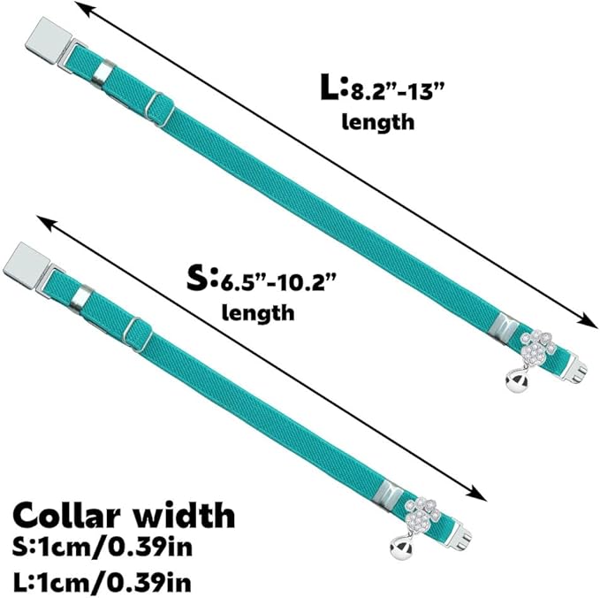 Personalized Safety Elastic Cat Collars with Bell,Laser Customized Stretch Kitten Collars for Girls Boys Cats-Cyan
