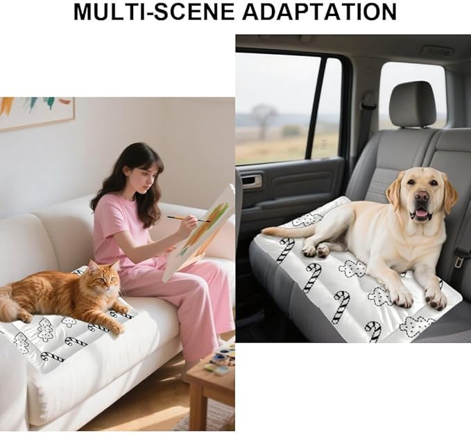 Christmas Tree Candy Cane Black Pet Mat Bed Non Slip Waterproof Bottom Warm Dog Bed Chew Proof Dog Pads Washable Backseat Mat Multi Scenario Winter Pet Supplies 24× 18 Inch