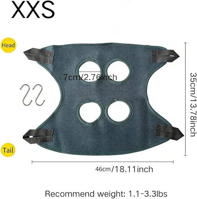 Rabbit Grooming Hammock with Safety Belt for Nail Clipping, Grooming, Bunny Bathing Bag for Nail Trimming, Cat Claw Care Bag, Small Animal Grooming Harness (Grey,XX-Small)