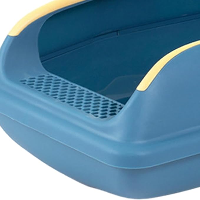 Cat Litter Box Open Top High Sided Anti Splashing Litter Tray with Scoop for Indoor Cats Kittens (2 Sizes)- L Blue