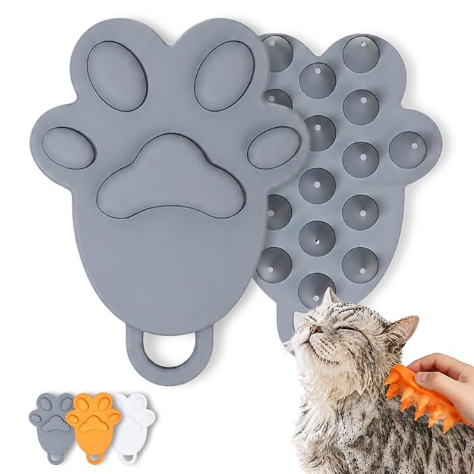 Cat Brush Silicone Pet Grooming Brush for Cats & Dogs, Soft Flexible Deshedding for Removing Loose Fur, Easy to Clean, Waterproof, for Short & Long Hair, Orange White Gray (Grey)