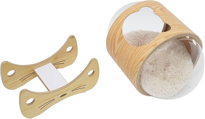 Space Capsule Cat House, Cat Dog Wooden Modern Pet Bed with Cushion, Cats Nest & Kennel Wooden Furniture for About 8.5kg/18.74lbs Cats