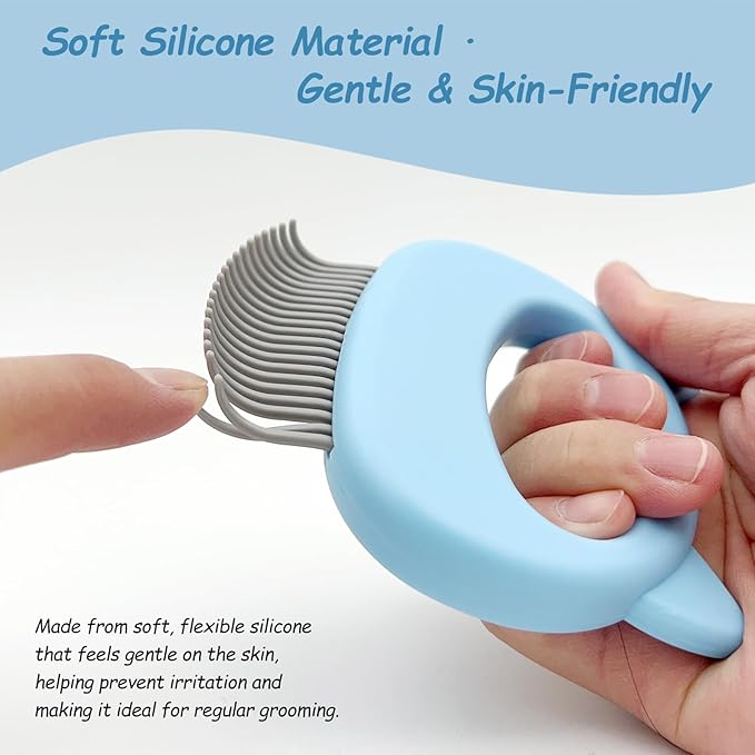 Original Cat-Face Pet Hair Removal Massage Shell Comb – Soft Deshedding & Dematting Grooming Tool (Blue)