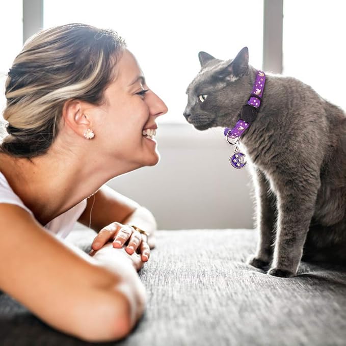 Baeuppit 2Pcs Breakaway Cats Collars Cat Collars for Boy & Girl Cats Adjustable Kitten Collars with Bell,Purple+Teal