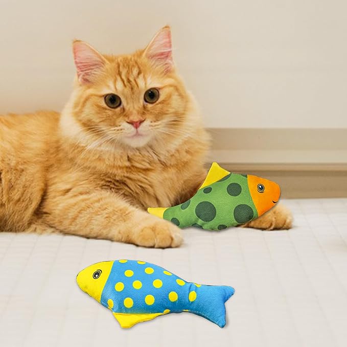Andiker 2PCS Catnip Toys for Cats, Colorful Cat Fish Toys with Catnip Built-in Bells Soft Bite-Resistant Interactive Cat Toys for Indoor Cats Biting Chewing Reducing Boredom (Lines)