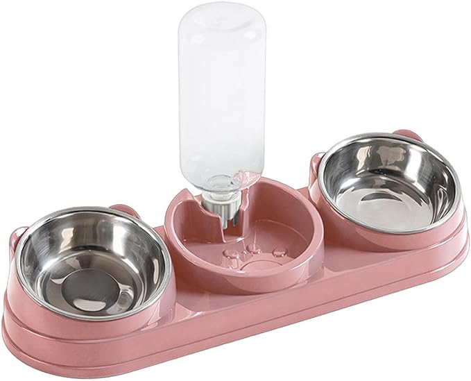 Elevated Double Bowl Pet Feeders with Automatic Water Dispenser Antislip Base for Dog Cats Daily Feeding Watering Supply Automatic Water Dispenser Pet Bowl