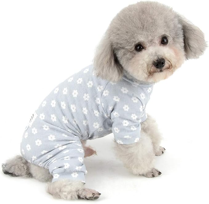 Floral Dog Pajamas Cat Pjs Sleepwear Breathable Soft Cotton Elastic Band Cat Apparel Pet Costume Rompers for Small Puppy Girls Shirts Doggies Jumpsuit Easy on Spring Summer Clothes Blue XL