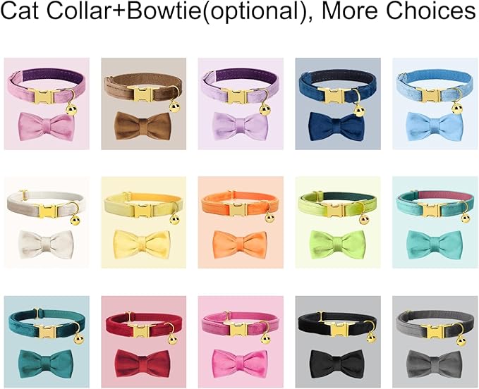 Personalized Cat Collar with Name Plate,Adjustable Tough Nylon Cat ID Collars with Bell,Customize Engraved Pet Name and Phone Number (Velvet Style B)