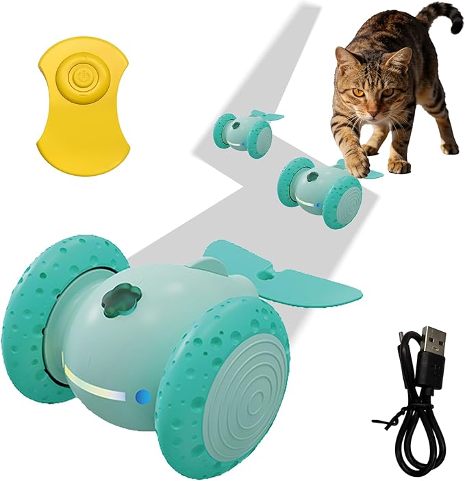 Puffluv Interactive Cat Toys, Automatic Moving Mouse Toy for Indoor Cats, Remote Control Cat Toys with LED Lights,Rechargeable Electric Kitten Toy USB Charging(Green)