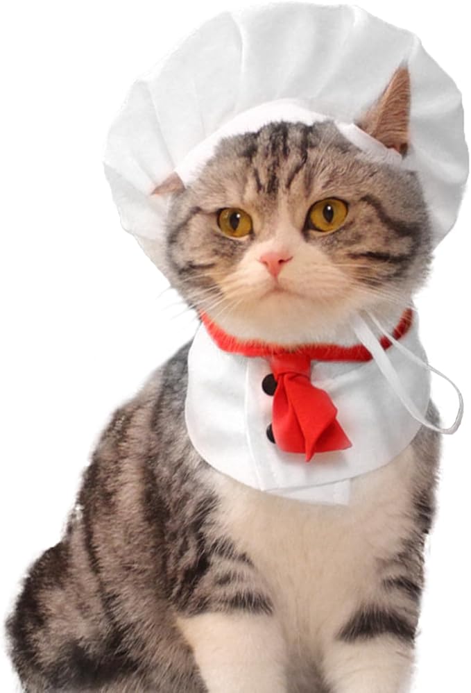 2PCS Pet Cooking Set Halloween Cosplay Pet Clothes Costume Chef Hat for Cats and Small Dogs Cap Dress Up Photo Props