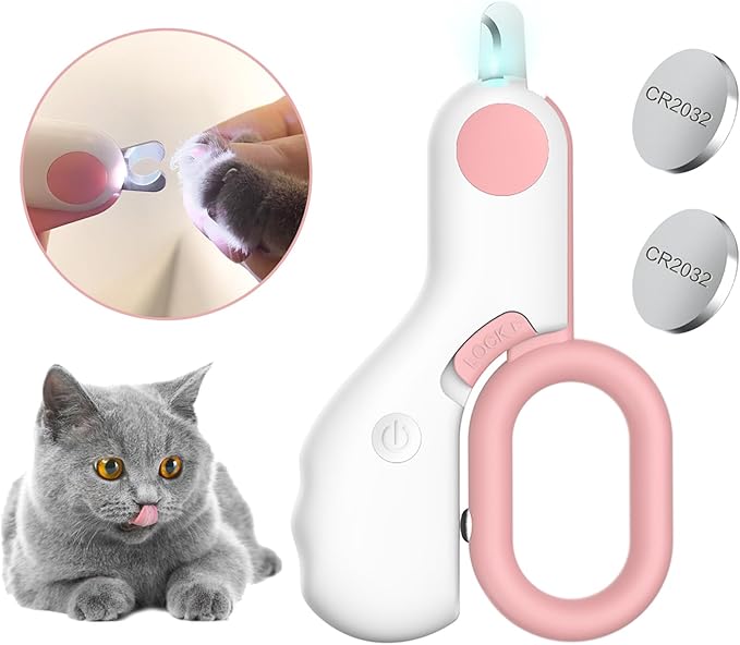 Pet nail clippers with LED Lights cat nail clippers for indoor cats nail trimmer clippers for small dog nail trimmers Cats rabbits nail clippers Bird Kittens (Pink)