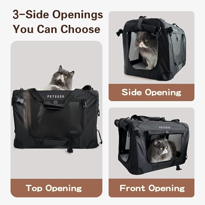 Large Cat Carrier, Portable Soft Sided Road Car Carrier, for Small Dog or Big Cats, 20"x13"x13" Outside Folding Comfortable Design, Black