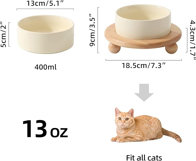 Havniva Raised Cat Bowls Water Bowl 5.1” Elevated Ceramic Cat Food and Water Bowl Whisker Friendly Pet Food Bowls for Indoor Cats, Wide Cat Water Dish Prevent Whisker Fatigue Non Slip Cat Feeder