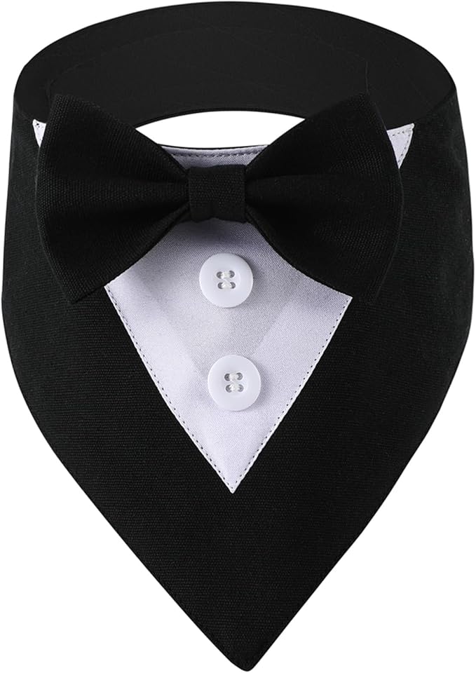 Formal Dog Tuxedo, Wedding Pet Bandana Birthday Dog Tux Costume Puppy Outfit Adjustable Collar with Bowtie, Dog Clothes for Small Medium Dogs Cats, Dog Wedding Attire Party Clothing Apparel (Medium)