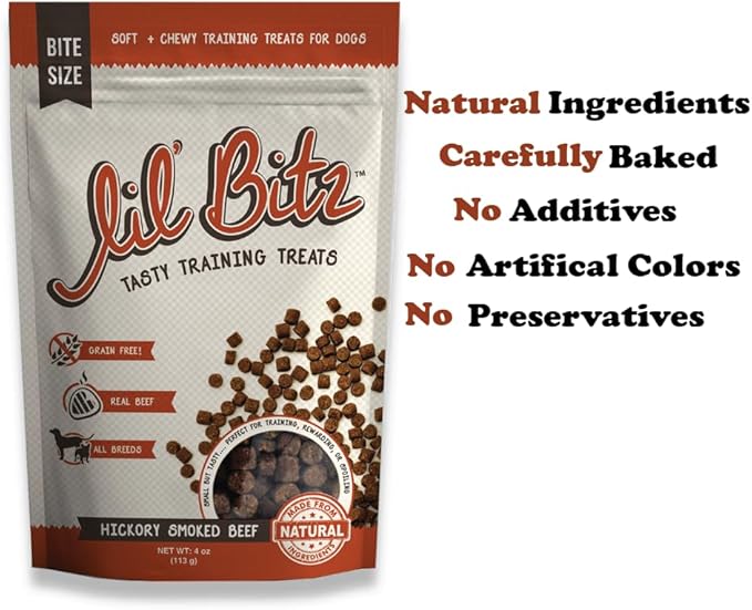 Soft & Chewy Training Treats for Dogs, Bite Size Reward Treats for Training & Positive Reinforcement, Grain Free Dog Treats Made with Real Beef, Hickory Smoked Beef Flavor, 3 Pack (4 oz Each)