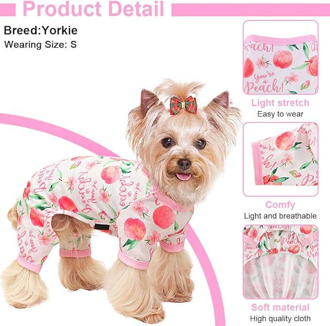 Yikeyo Dog Pajamas Small Sized Boy Girl, Cotton Stretchable Pet Clothes Jammies Puppy Outfits for Dogs Female Male, Spring Summer Doggie Pjs Doggy (Peach Pink, M)