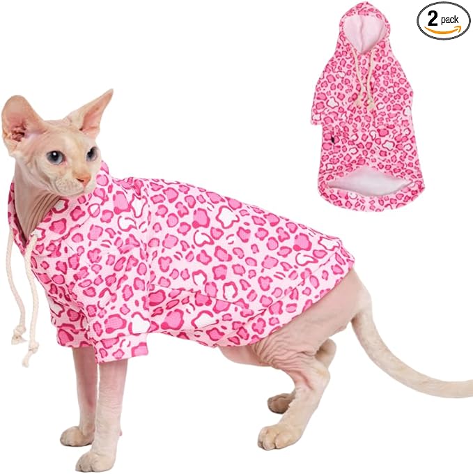 Sphynx Cat Clothes, Cat Hoodie for Hairless Cats, Cornish Rex and Devon Rex (Pink Hoodie, M(4.5-5.5lbs))