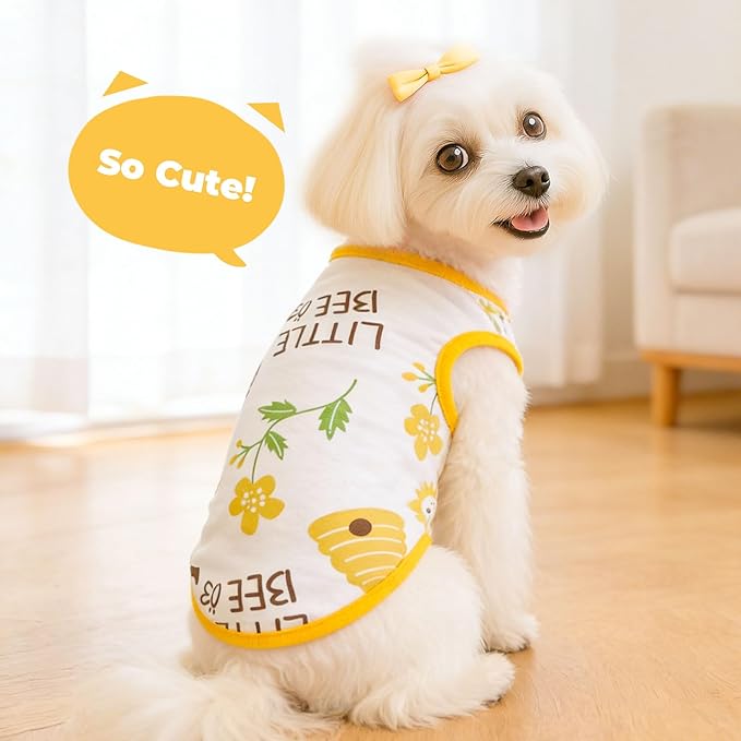 PETCARE Cartoon Dog Shirts for Small Dogs Cute Dog Clothes Yellow Bee Tshirt Soft Cotton Puppy Pajamas Breathable Sleeveless Pet Tank Top Spring Summer Dogs Clothes for Chihuahua Yorkie Shih Tzu