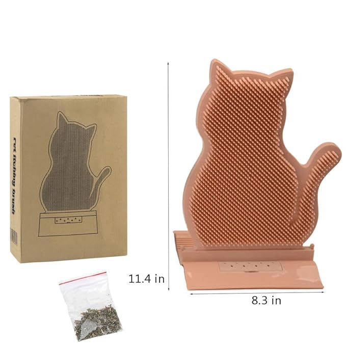 Cat Corner Self Groomer & Brush with Catnip Soft Wall Scratcher & Grooming Combs for Indoor Cats