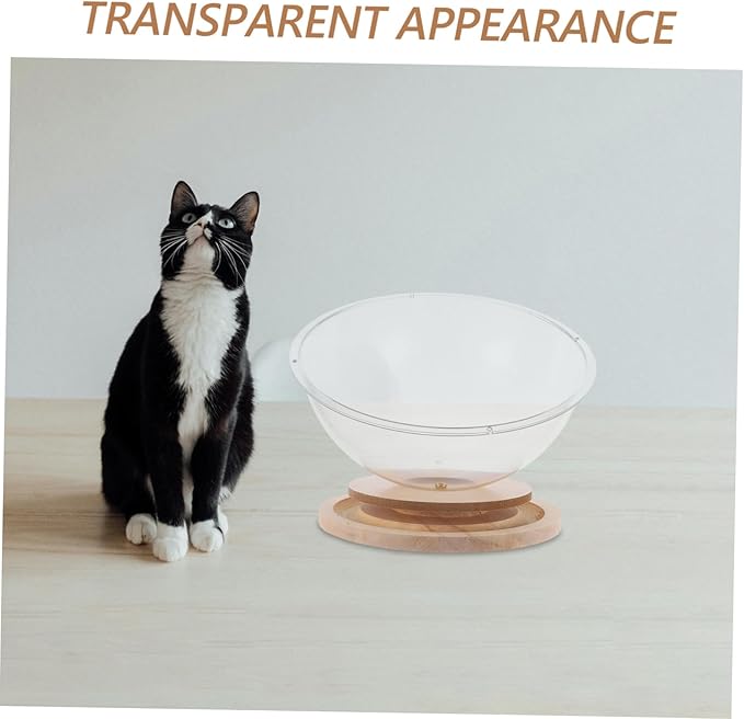 POPETPOP Cat Bed Spaceship Modern Transparent Indoor Cat House with Wooden Stand Multifunctional Toy Sturdy Design for Year Comfort