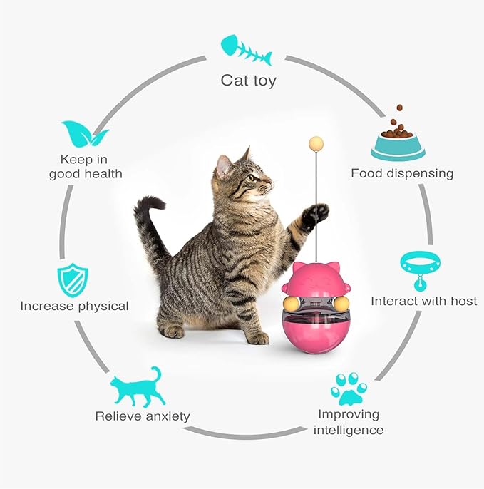 Interactive Cat Toy for Indoor Cats Wobble Treat Dispenser Ball Kitten Food Dispenser & Puzzle Feeder Balls & Enrichment Toys & Mental Stimulation Interactive Brain Game (Rose Red)