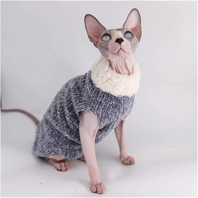 Hairless Cat Clothes, Sphynx Cat Clothes, Sphynx Cat Clothes Winter Warm Faux Fur Sweater Outfit, Fashion high Collar Coat for Cats Pajamas for Cats and Small Dogs Apparel, Hairless cat Shirts Sweater