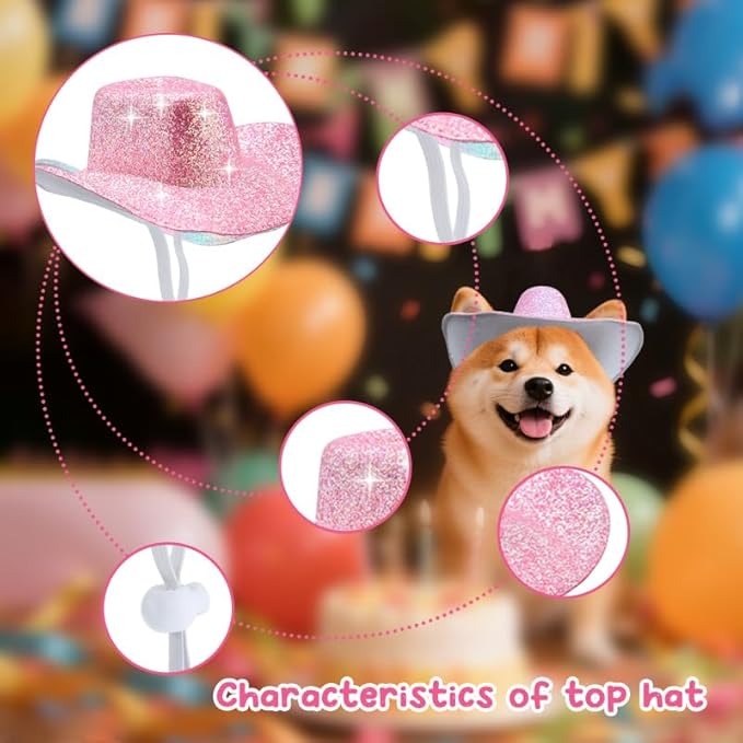Glitter Cowboy Hats for Dogs Cats Pet Cowgirl Cowboy Accessories for Pet Dog Cat Pink Dog Cowboy Hat for Girl Boy Cowboy Cowgirl Dog Costume for Birthday Christmas Hat for Pet Dog Cat Cowboy Hat Pink