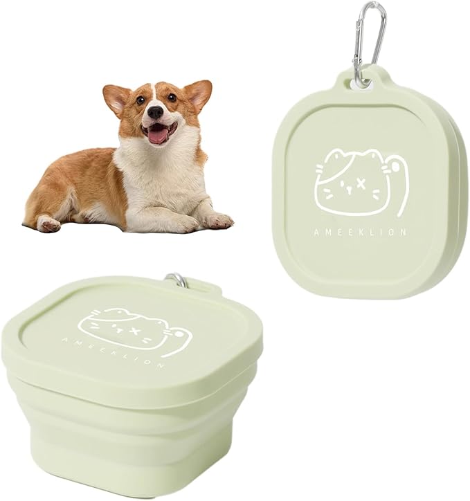 JEATHA Portable Cat Water Bowl Collapsible with Lid Leak Proof Silicone Travel Bowl for Food and Water on Car Rides Outdoor Light Green One Size