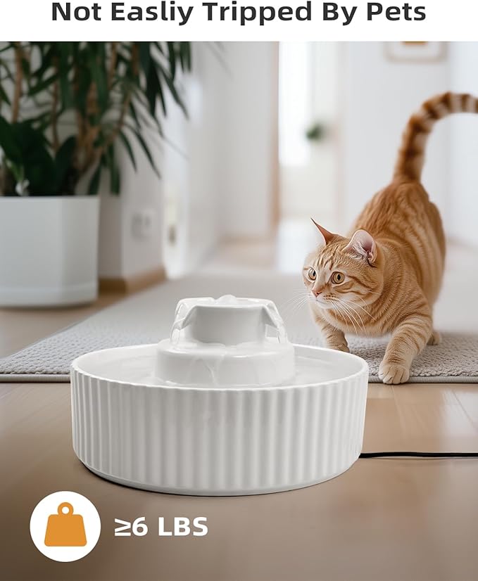 Ceramic Cat Water Fountain, 2.1L/71oz Cupcake Pet Water Fountain for Cats and Dogs, Automatic Pet Drinking Fountain,Double Filtration System, Easy to Clean (White) (2 Water Pumps)