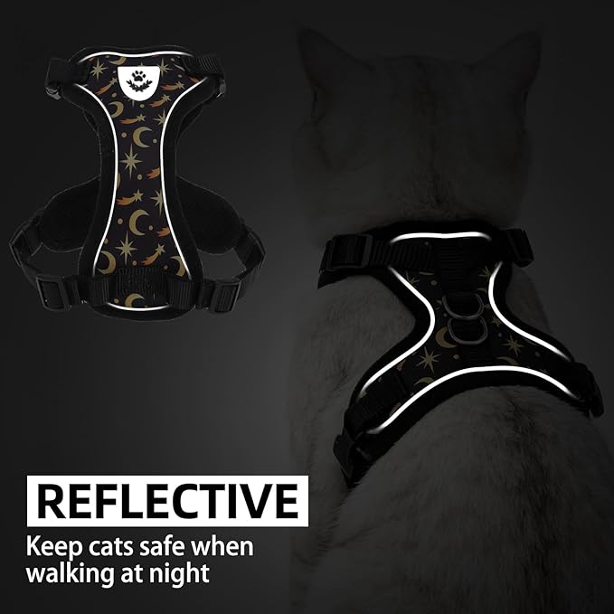 PUPTECK Cat Harness and Leash Set Escape Proof Reflective Cat Walking Harness Adjustable Soft Breathable Mesh Vest for Small Pets, Star&Moon, M