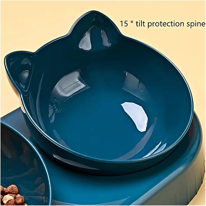 Pet Bowls with Water Feeder, 3 in 1 Design Tilted Cat and Food Bowl Set