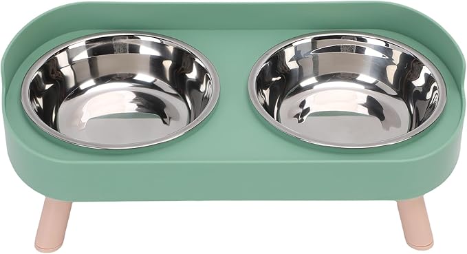 AYNEFY Elevated Cat Bowl,Tilt Proof Stainless Steel Integrated Double Elevated Pet Water Food Bowl Raised Cat Food and Water Dish for Cats and Small Dogs (Avocado Green)